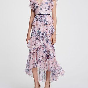 Marchesa Notte Pink Floral Flutter Dress